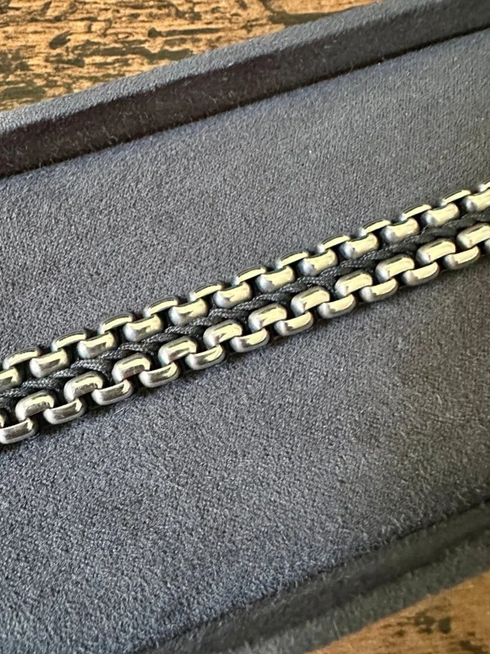 David Yurman Woven Box Chain Bracelet w/ Black Nylon - 8mm - 8.25